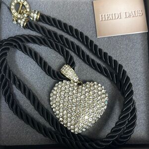 Heidi Daus Gold and Silver Rhinestone Heart Locket Necklace